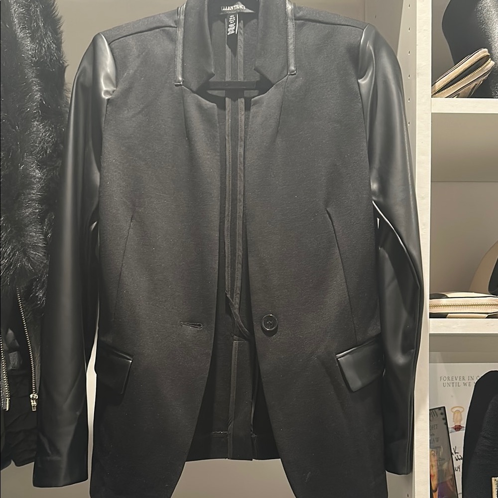 Ellen Tracy Black Blazer with Leather Accents